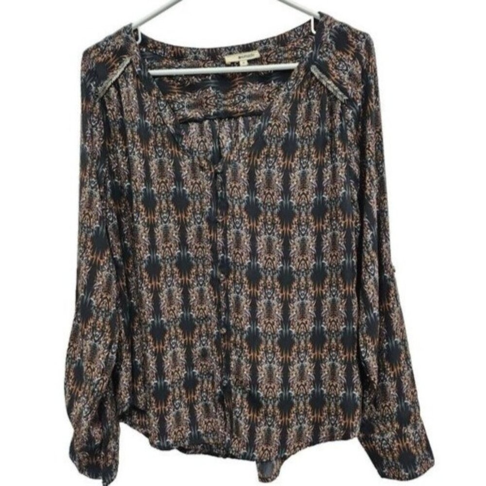 LAMade Womens BOHO Whimsygoth Top Medium Floral Beaded Long Sleeve Dark